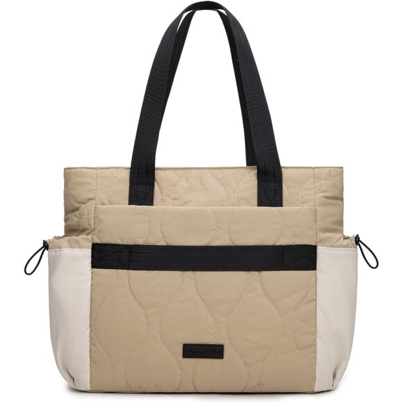 Cream Khaki Lightweight Puffer Tote Bag for Women with Laptop Compartment - Picture 6 of 7